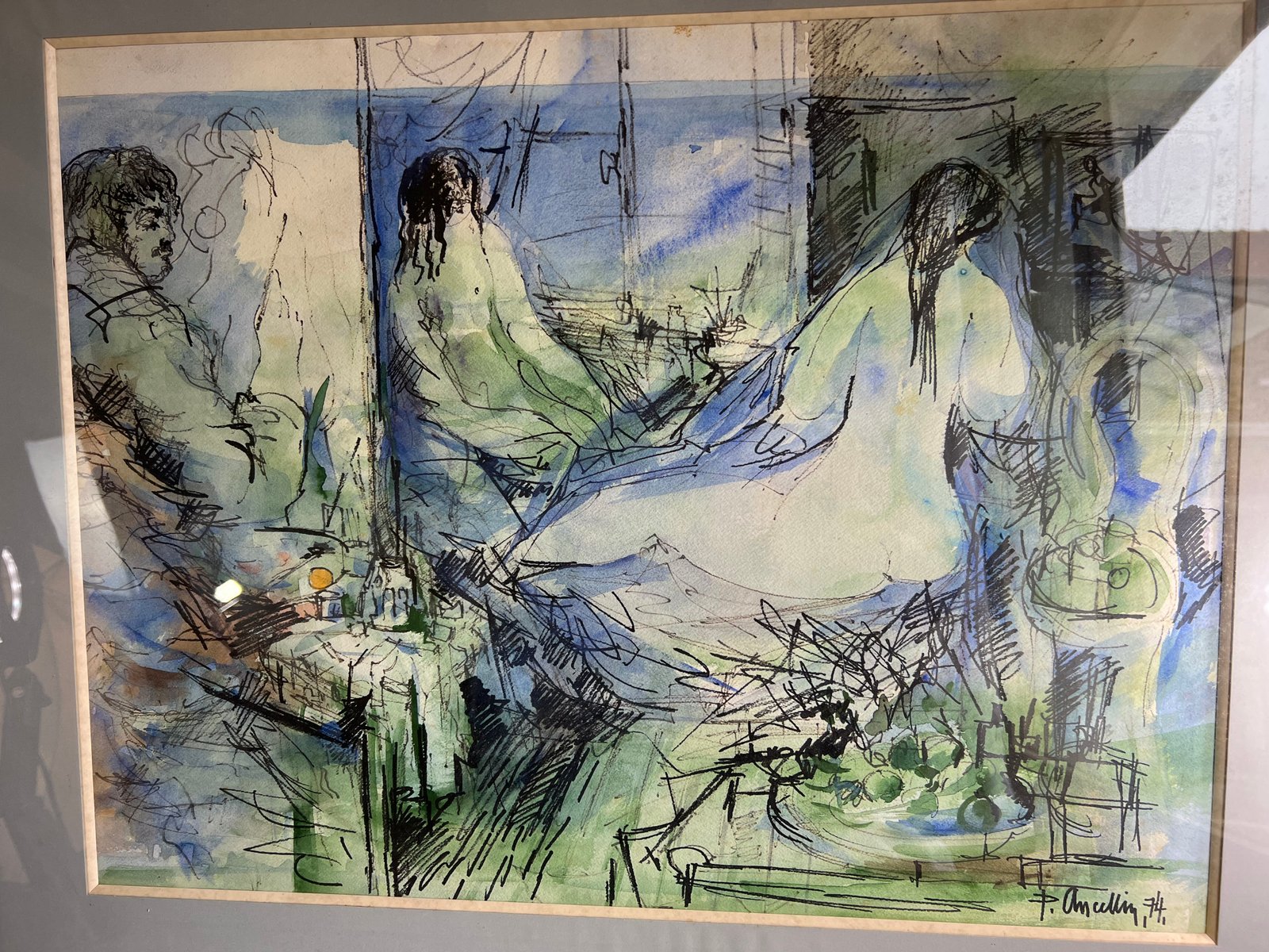 Philippe Ancellin Nude In The Workshop 1974 Watercolor Painting For Sale At Pamono