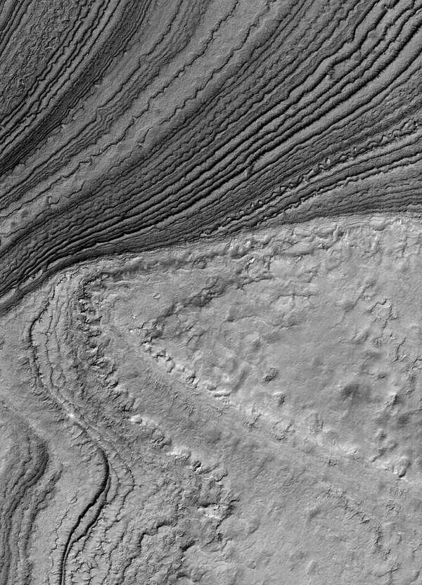 "Region of the Polar South, Deep Incision in the Polar Sedimentary Strata", LAT: -86.1° LONG: 172.1°. From "This Is Mars" (Aperture, 2013)