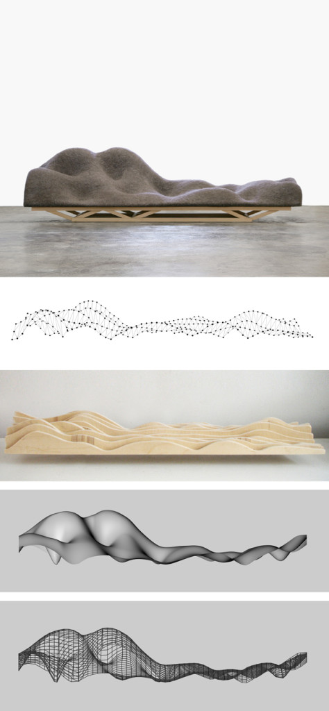 "Brain Wave Sofa" (Process Image) by Lucas Maassen and Unfold, 2010. Polyurethane foam, felt, wood, computer numerical controlled (CNC) milling. Photo credit © Lucas Maassen and Unfold