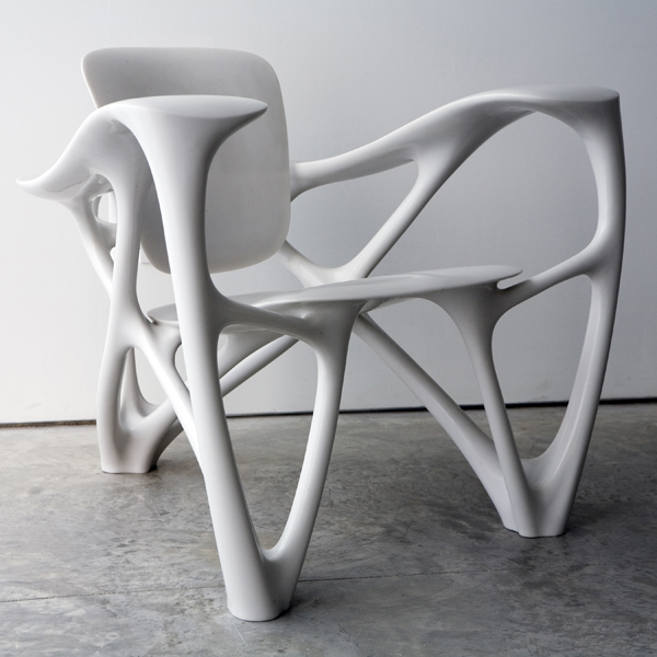 "Bone Armchair" by Joris Laarman, 2008. Cast marble resin. Courtesy of Friedman Benda and the artist, photo credit Jon Lam