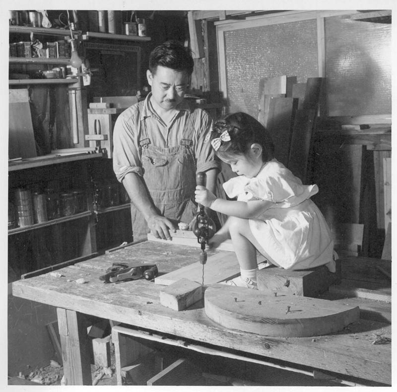 Mira Nakashima helping her father in the studio