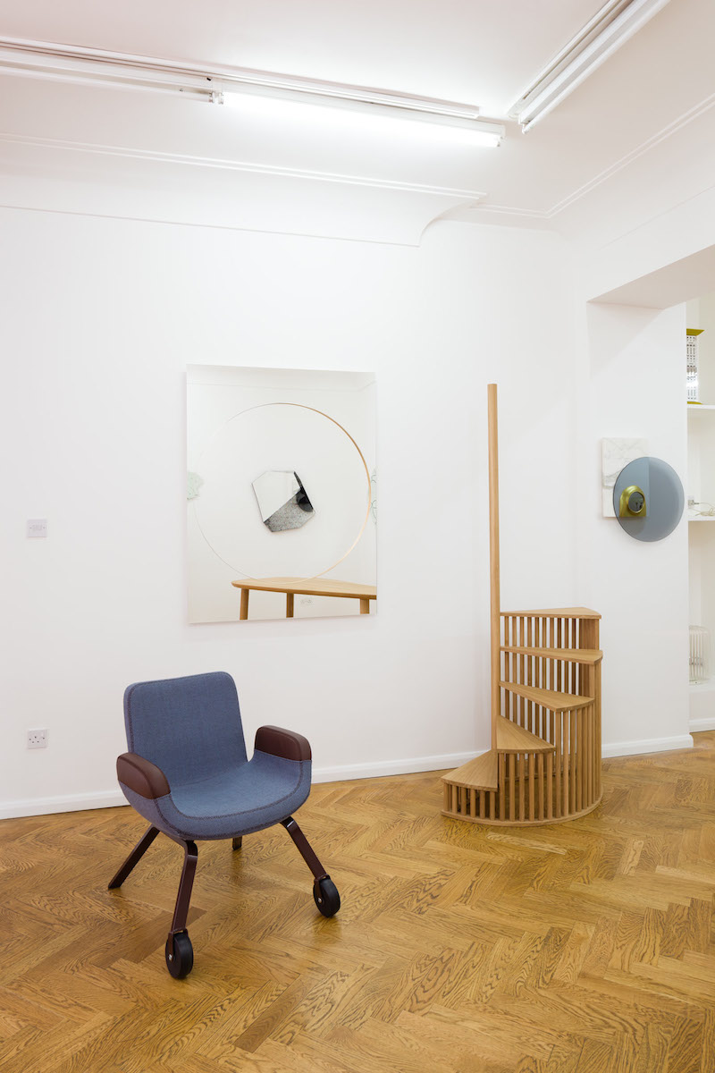 Un Lounge Chair by Hella Jongerius; London Calling Steps by Konstantin Grcic; Universe Mirror by Pierre Charpin; Intersection Mirror by David Dubois