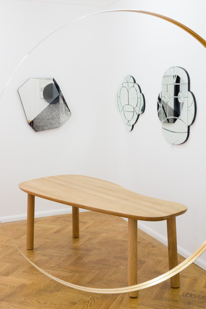 DOOW4L Desk by Jasper Morrison; Melancholia Mirror by François Bauchet; Carnival Series Mirrors by Jaime Hayon