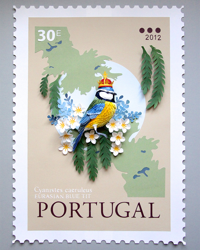 Beltran's Portugal stamp, an intricate, paper collage. 2014