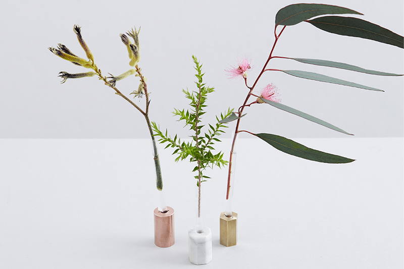 Superfused Vases by Sarah King for Supercyclers. By fusing a valuable material—such as brass, copper, or marble—with the discarded plastic of a drinking straw, a piece of waste is elevated into a precious functional object. Photo courtesy of Supercyclers.