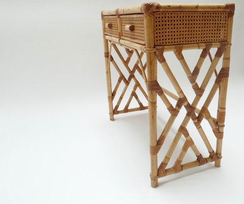 Rattan Desk Or Vanity Table With Drawer Chair Set Italy 1970s For At Pamono Rattan Desk Or Vanity Table With Drawer, Vintage Wicker Vanity Set