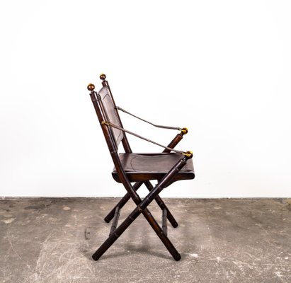 Folding Chair in Mahogany, Faux Bamboo, Leather and Brass, 1960s Folding Chair in Mahogany, Faux Bamboo, Leather and Brass, 1960s