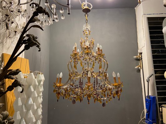 Large Multicolored Murano Glass Crystal Chandelier With 16 Lights 1950s For At Pamono Large Multicolored Murano Glass Crystal, Second Hand Chandeliers Sydney