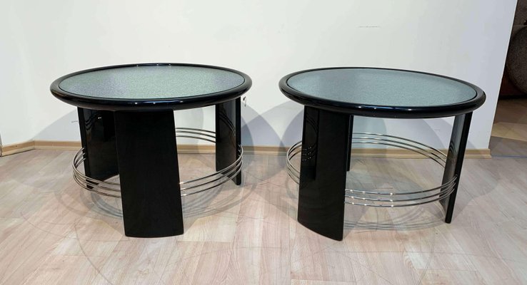 Pair Of Art Deco Side Or Sofa Tables, Small Black Lacquer Coffee Table Set