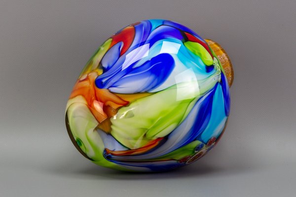 New 5" Hand Blown Glass Art Ball Amber Italian Millefiori Decorative 