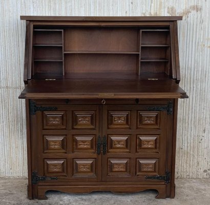 Spanish Fall Front Secretary Desk In Carved Walnut Spain 1950s For At Pamono Spanish Fall Front Secretary Desk In, Fall Front Bureau Desk