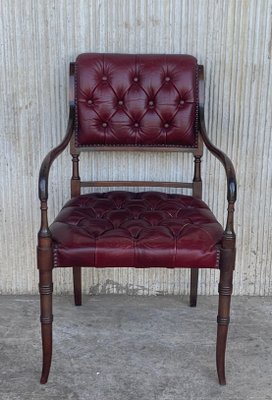 Vintage Chesterfield Hardwood Red, Leather Dining Chairs With Casters