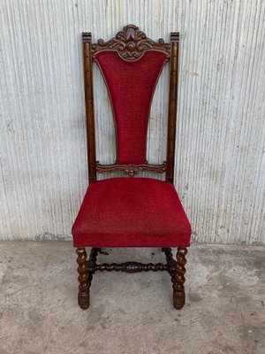 Spanish Carved Walnut Chairs With Red, Red Wooden Chair Seats