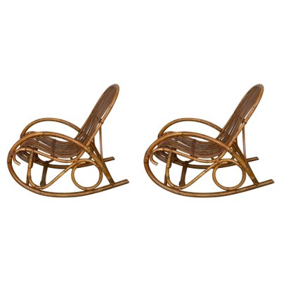 Mid Century Bamboo Rocking Chairs in the Style of Franco Albini