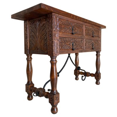 Catalan Carved Walnut Sofa Table With