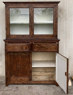 Mid 19th Century 2 Part Step Back Walnut Pie Safe Cupboard with