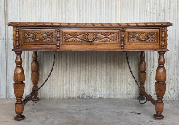 20th Century French Louis XV Style Carved Walnut Desk with Three