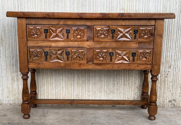 19th Century Catalan Carved Walnut Console Table With Three Drawers For At Pamono Catalan Carved Walnut Console Table, Vintage Furniture Augusta Ga