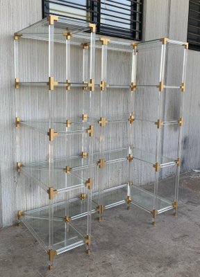 Brass and sale glass shelving unit