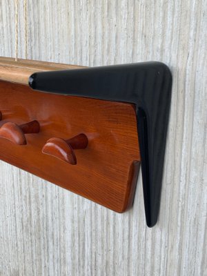 Mid Century Italian Modern Teakwood and Oak Wall Coat Hat Rack by Ico Luisa Parisi 1960s