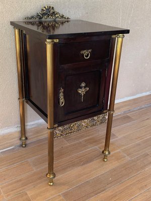 French Ebonized Mahogany Nightstands with Fluted Bronze Columns Set of 2