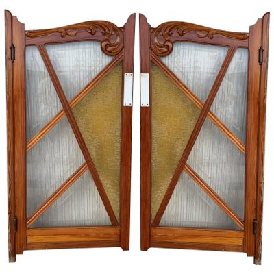 French Pine and Stained Glass Swinging Saloon Doors, 1930s, Set of 2 for  sale at Pamono