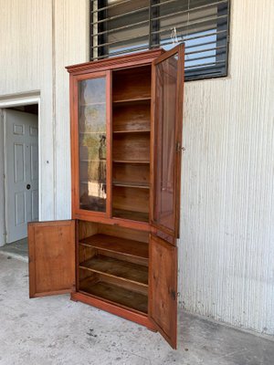 French Large Pine Bookcase With Glass, Pine Furniture Bookcases
