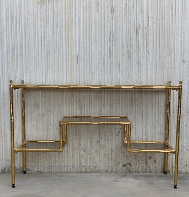 Italian Mid-Century Modern Glass, Brass and Faux Bamboo Coffee Table, 1970s  for sale at Pamono
