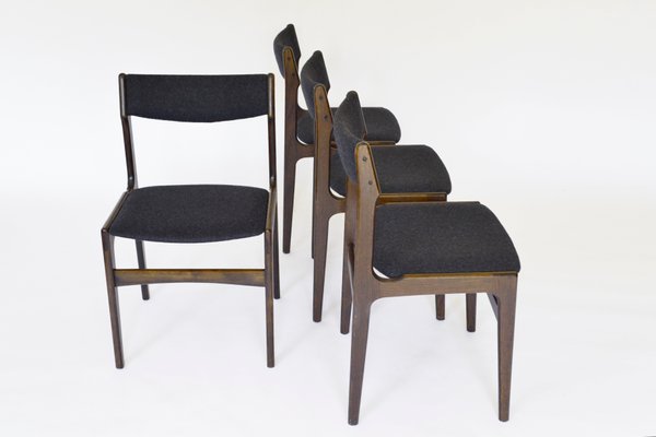 Vintage Felt Walnut Dining Chairs by Erik Buch for O.D. Mobler Denmark 1960s Set of 4 for sale at Pamono