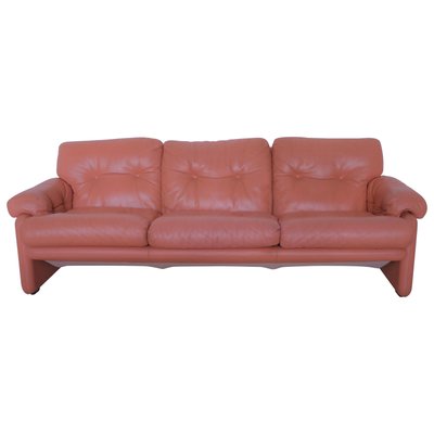 Coronado Salmon Pink Leather Three Seater Sofa by Tobia Scarpa