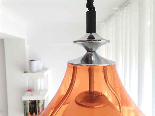 Mid Century Scandinavian Orange Acrylic, Pull Down Light Fixture Vintage