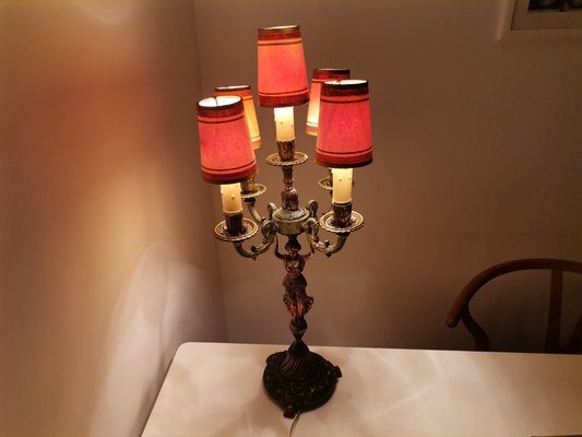Antique Art Nouveau Bronze 5 Arm, Antique Candelabra Table Lamp