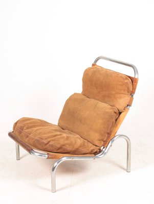 Mid Century Lounge Chair in Patinated Suede and Steel by Erik J rgensen 1960s