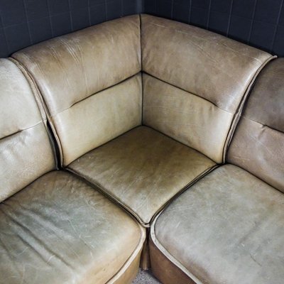 Vintage Modular Brown Leather Corner, Modular Leather Corner Sofa