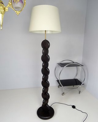 Sculptural Floor Lamp In Textured Wood, Mercury Glass Stacked Ball Floor Lamp Brass