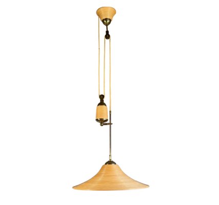 Mid-Century Adjustable Bamboo-Rattan & Brass Pendant Light for sale at  Pamono