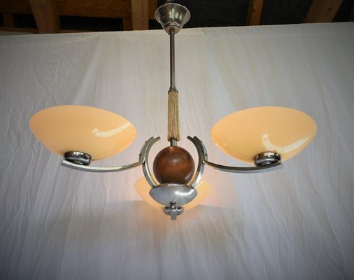 Art Deco Wood and Chrome Chandelier, 1931 for sale at Pamono