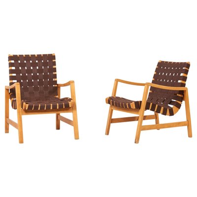 Lounge Chairs In Brown Webbing By Jens, Jens Risom Chair Australia
