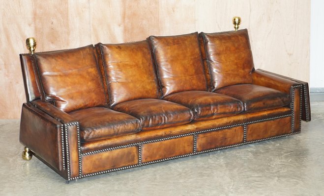 Antique Hand Dyed Brown Leather 4 Seater Drop Arm Sofa From Knoll For At Pamono - Does Havertys Take Away Old Furniture In Taiwan