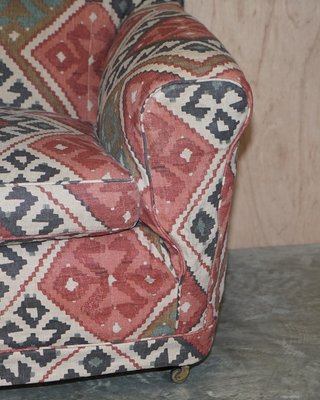 Victorian Kilim Upholstered Sofa in Hardwood with Turned Front