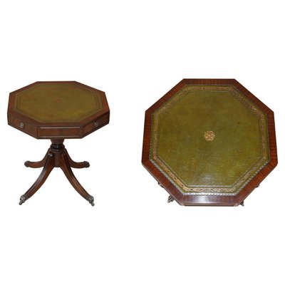 Regency Style Hardwood Green Leather, Leather Top Drum Table