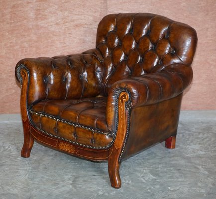 Antique Art Nouveau Chesterfield Brown, Antique Leather Living Room Set
