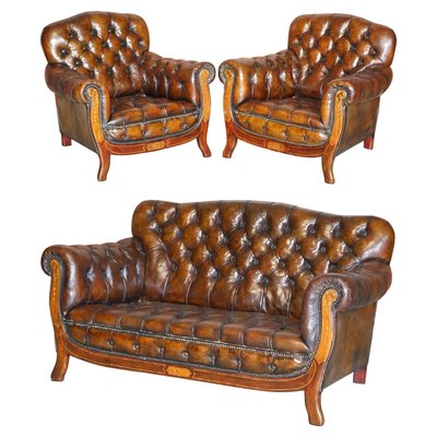 Antique Art Nouveau Chesterfield Brown, Antique Leather Living Room Furniture