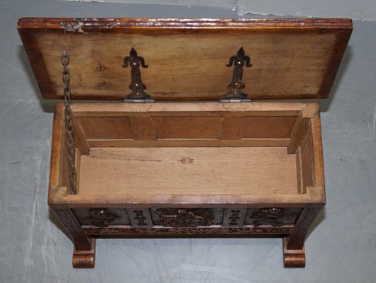 Danish Hand Carved Oak Chest Or Bench, Storage Trunk Bench With Lock