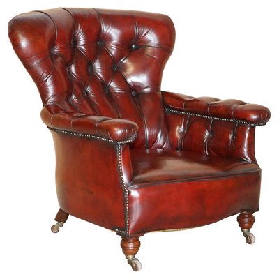 Antique Victorian Bordeaux Leather, Victorian Leather Chair