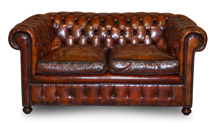 Victorian Brown Leather Chesterfield, Chesterfield Loveseat Brown Leather