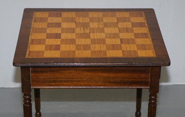 Vintage Inlaid Walnut Hardwood Game Table with Chessboard