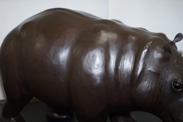 54cm Long Vintage Style Handmade Genuine Leather Hippo Footstool Stool