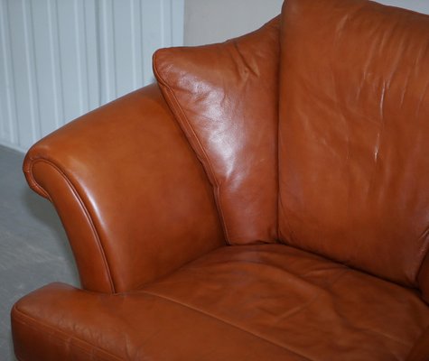 Small Aged Tan Brown Leather Sofa, Tan Leather Sofa And Armchair