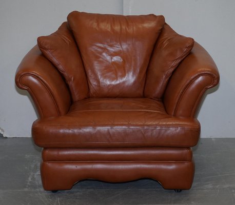 Small Aged Tan Brown Leather Sofa, Light Brown Leather Couch And Chair